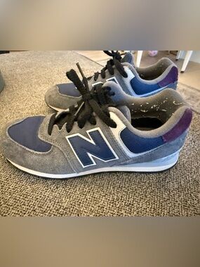 New Balance Kids Grey, Navy & Purple Lace-Up Sneakers